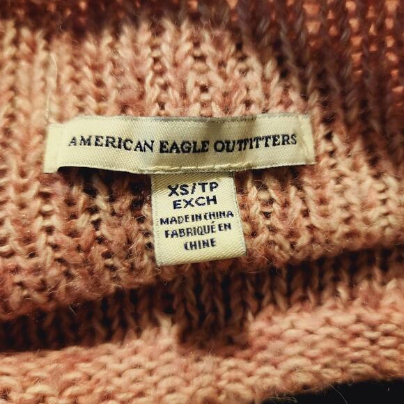American Eagle Knit mocked pullover popover Sweater Pink & White Marbled Mock XS - Picture 4 of 6